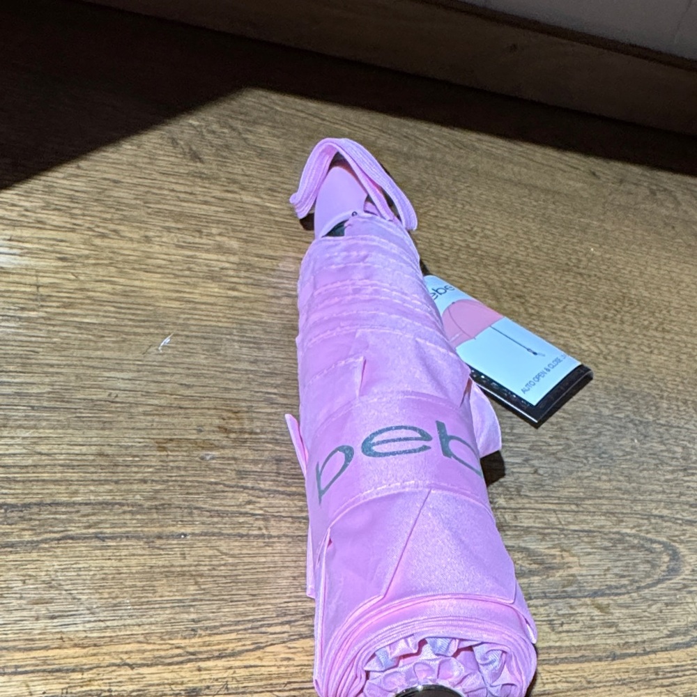 Bebe Pink & Silver Compact Umbrella.